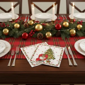 Disposable 2Ply Absorbent 4 Fold Paper Napkins Custom Printed Design for Christmas Dinner Parties Bakery Beverage Coffee Bag