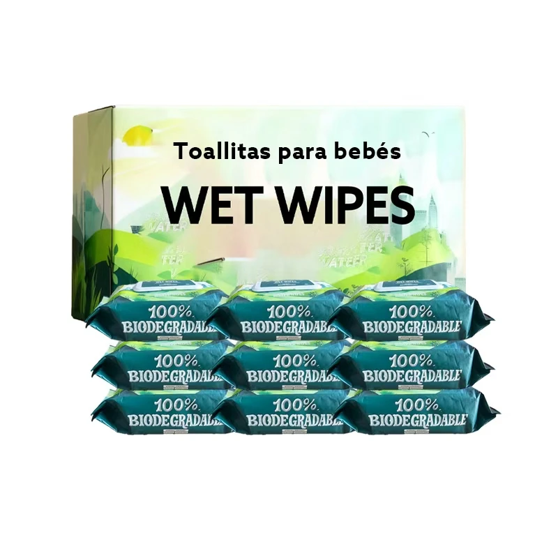 Toallitas húmedas para bebés biodegradables, ecológicas, de 100%, no tejidas, orgánicas, sin fragancia, extra suaves, antibacterianas, desechables, certificadas ISO